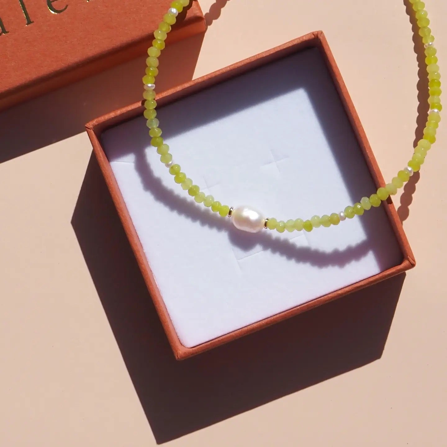 Alesi-Freshwater Pearl with Lime Gemstone Beaded Necklace