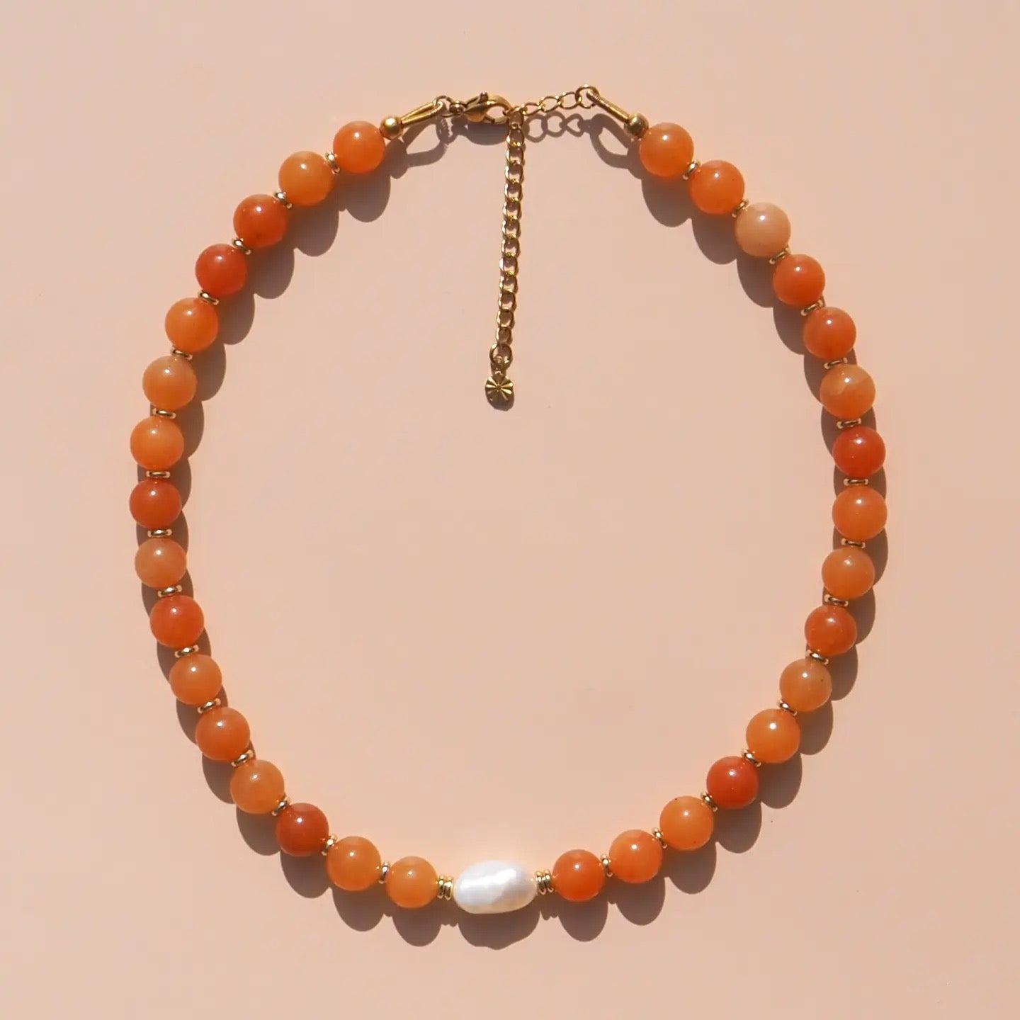 Alesi-Freshwater Pearl with Red Aventurine Necklace