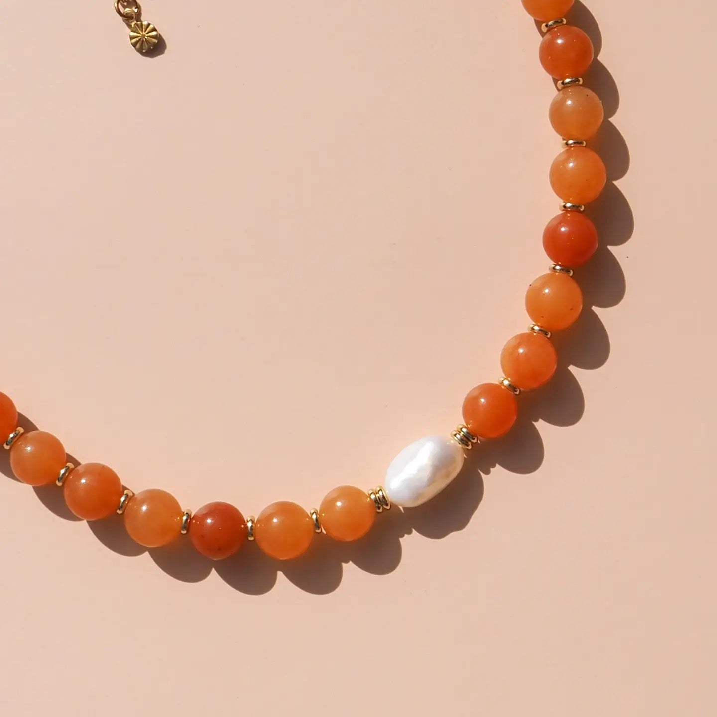 Alesi-Freshwater Pearl with Red Aventurine Necklace