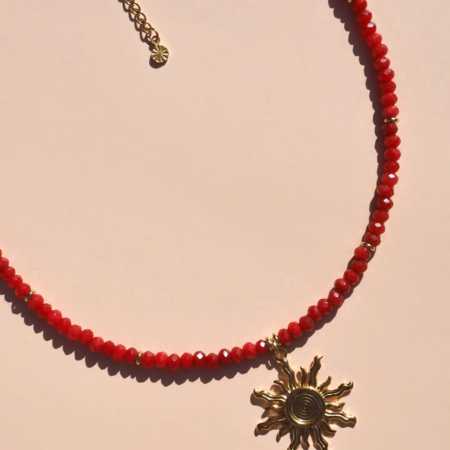 Alesi-Gold Sun with Red Gemstone Beaded Necklace