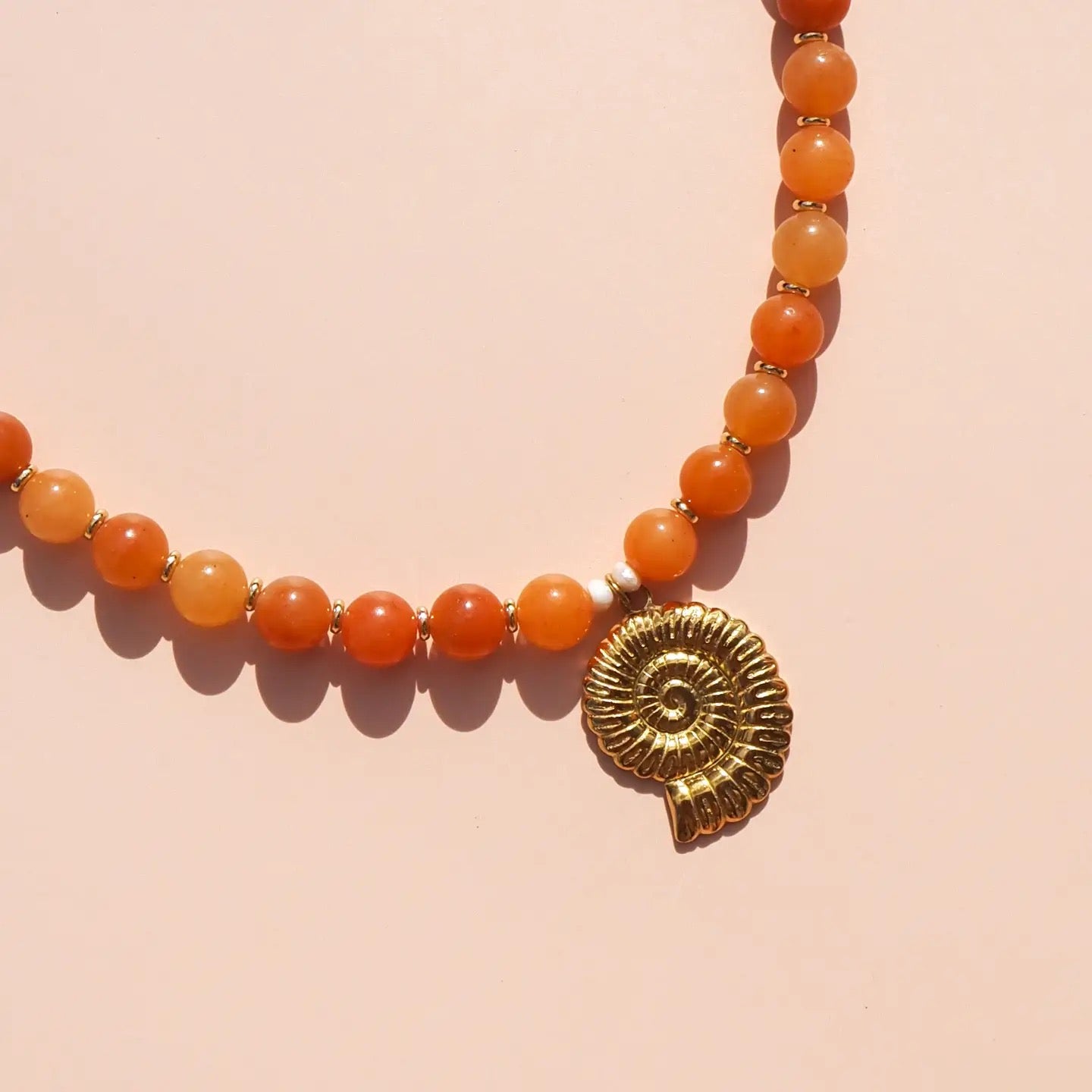 Alesi-Spiral Shell Beaded Necklace Red Aventurine