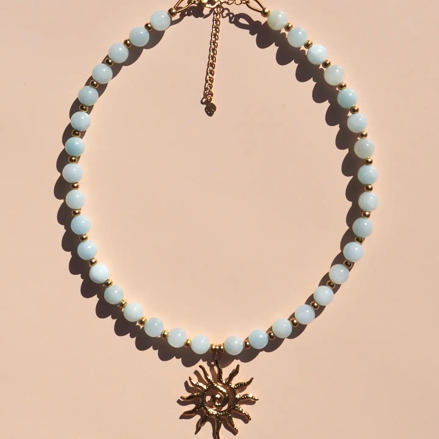 Alesi-Spiral Sun Blue Beaded Gemstone Necklace