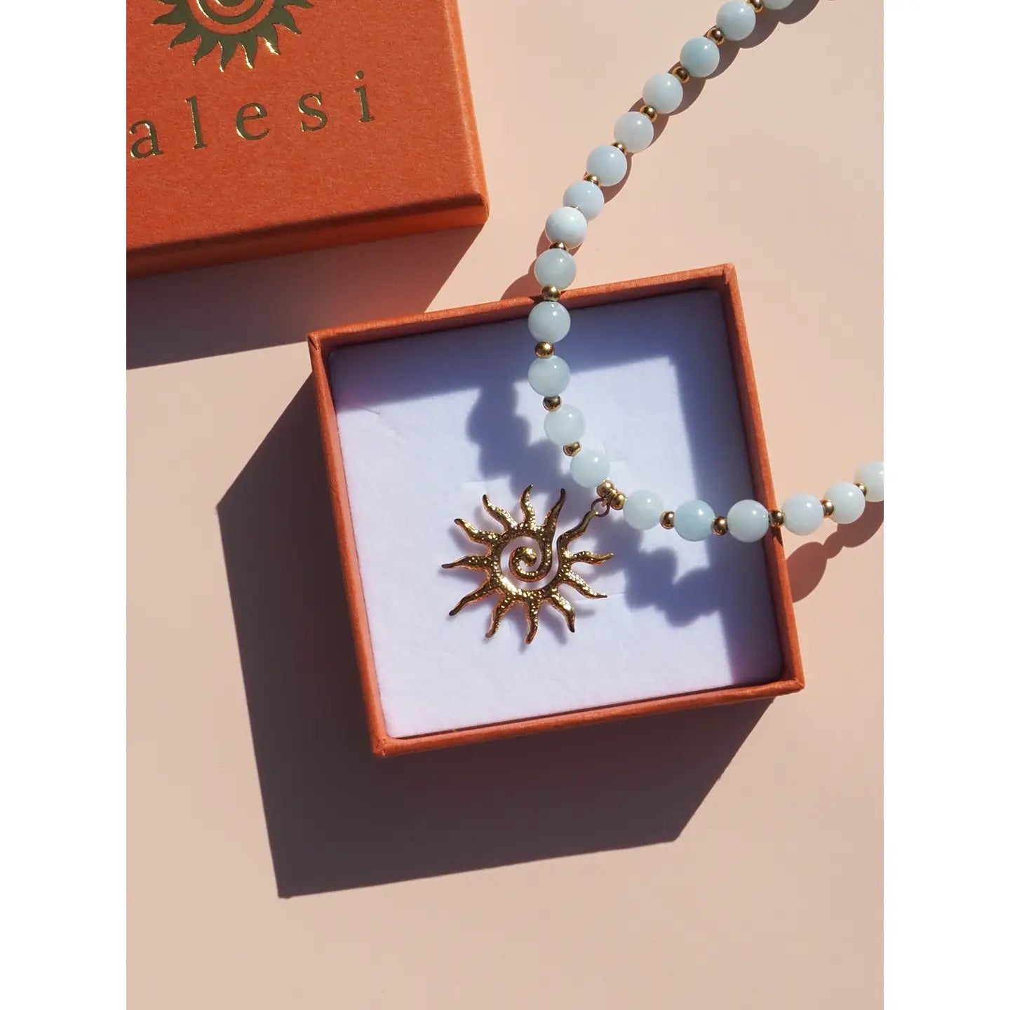 Alesi-Spiral Sun Blue Beaded Gemstone Necklace