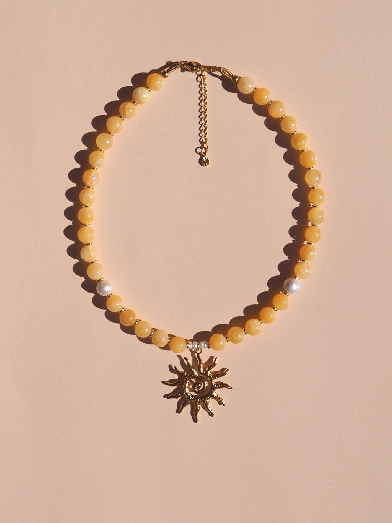 Alesi-Spiral Sun Lemon Yellow Beaded Gemstone Necklace