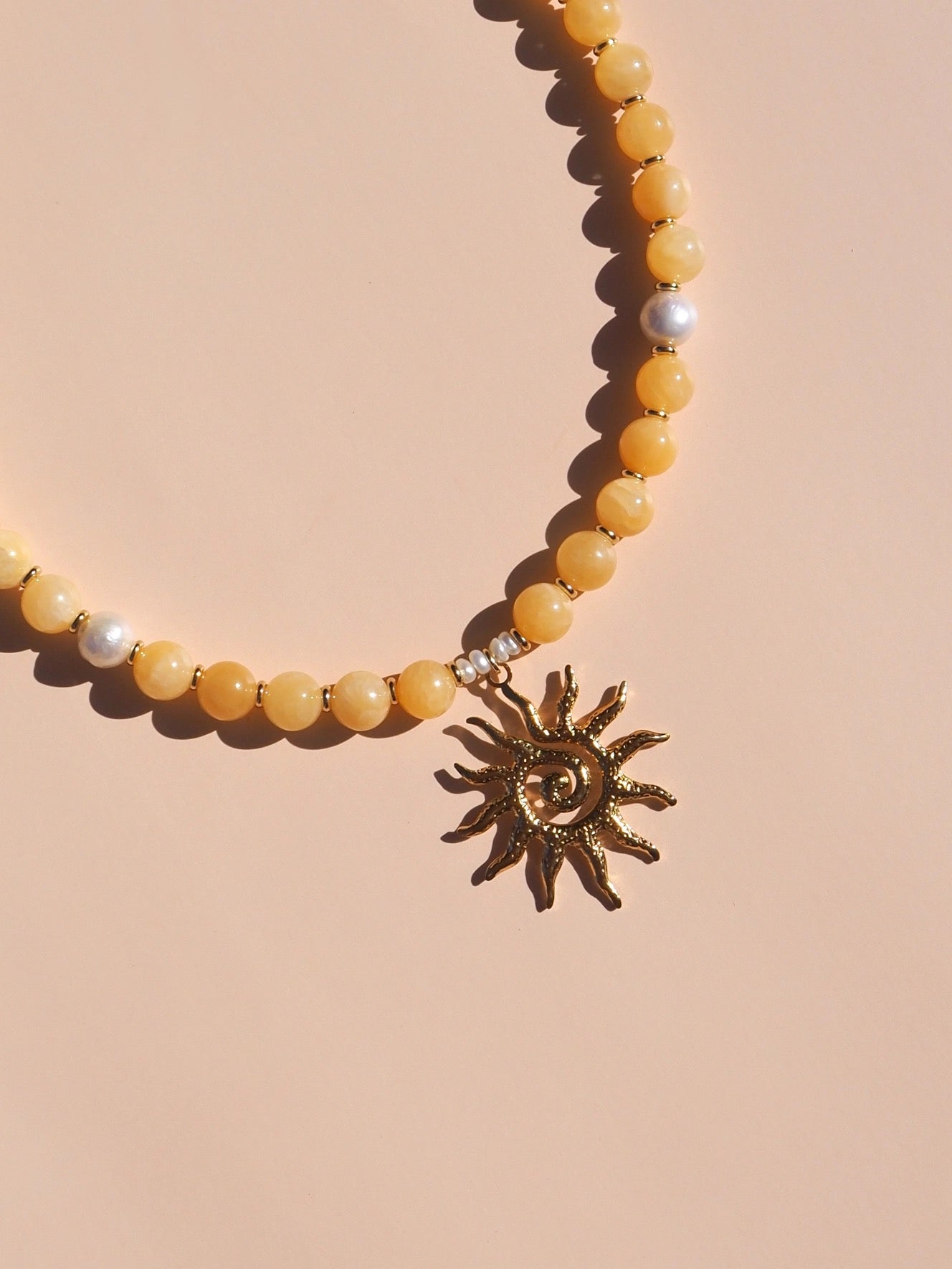 Alesi-Spiral Sun Lemon Yellow Beaded Gemstone Necklace