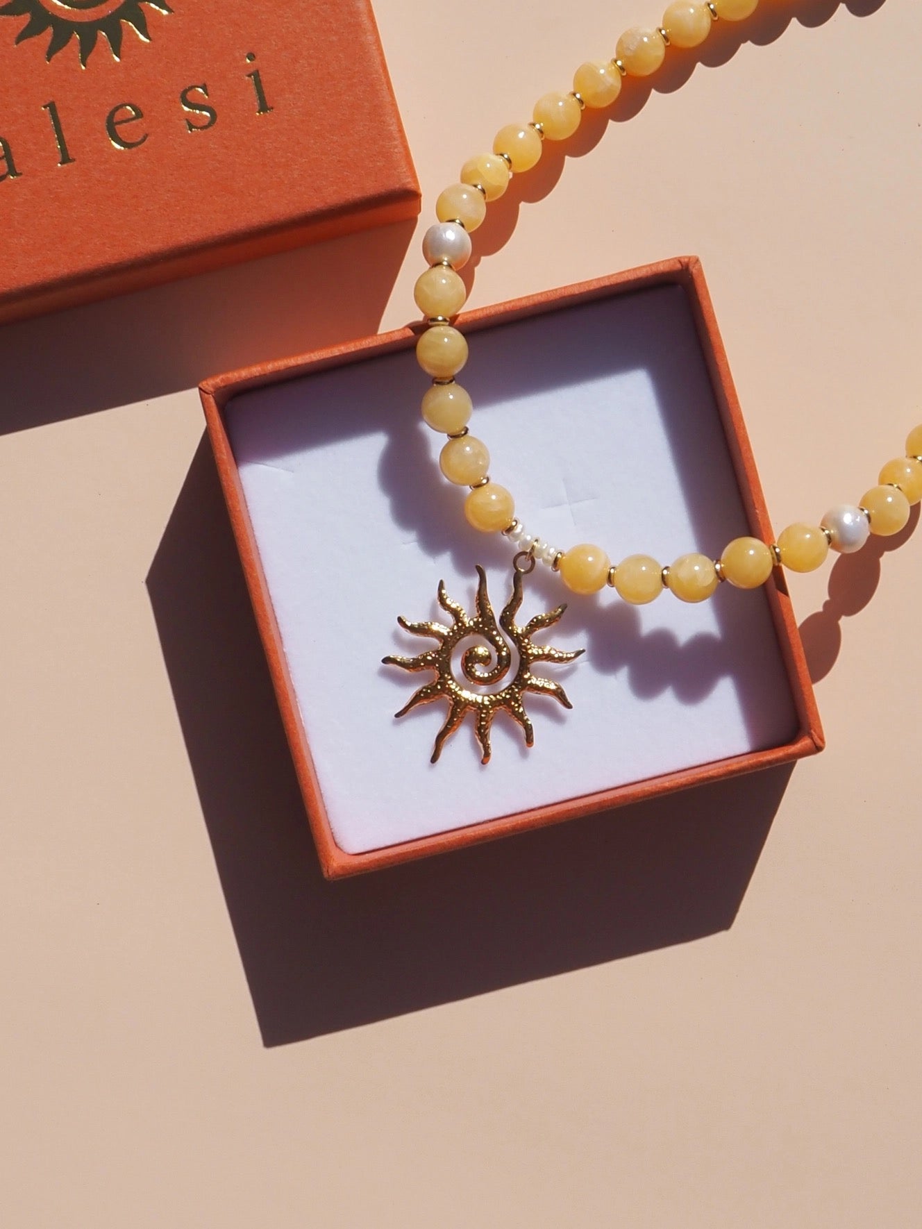 Alesi-Spiral Sun Lemon Yellow Beaded Gemstone Necklace