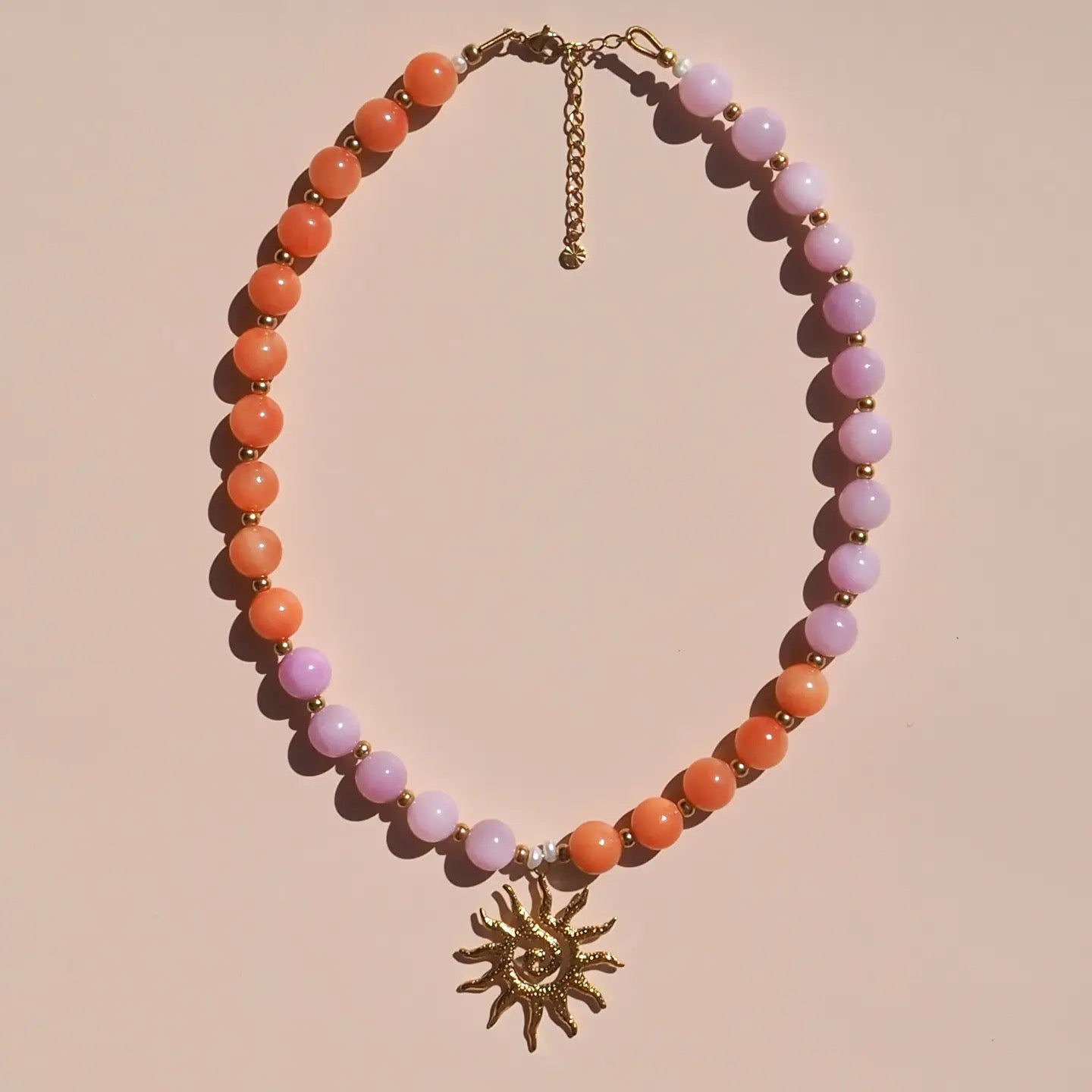 Alesi-Spiral Sun Pink & Orange Beaded Gemstone Necklace