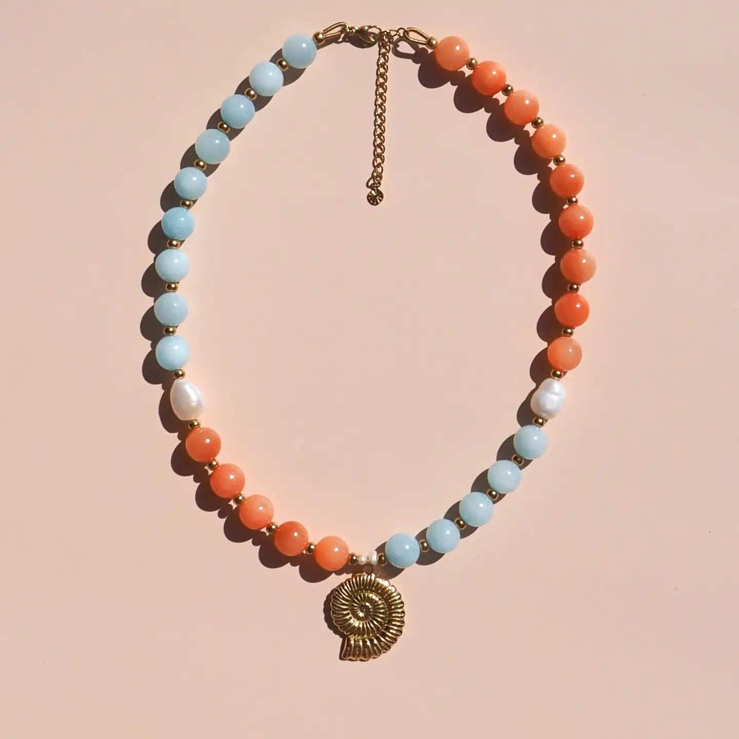 ALESI-Freshwater Pearl Spiral Shell Beaded Necklace