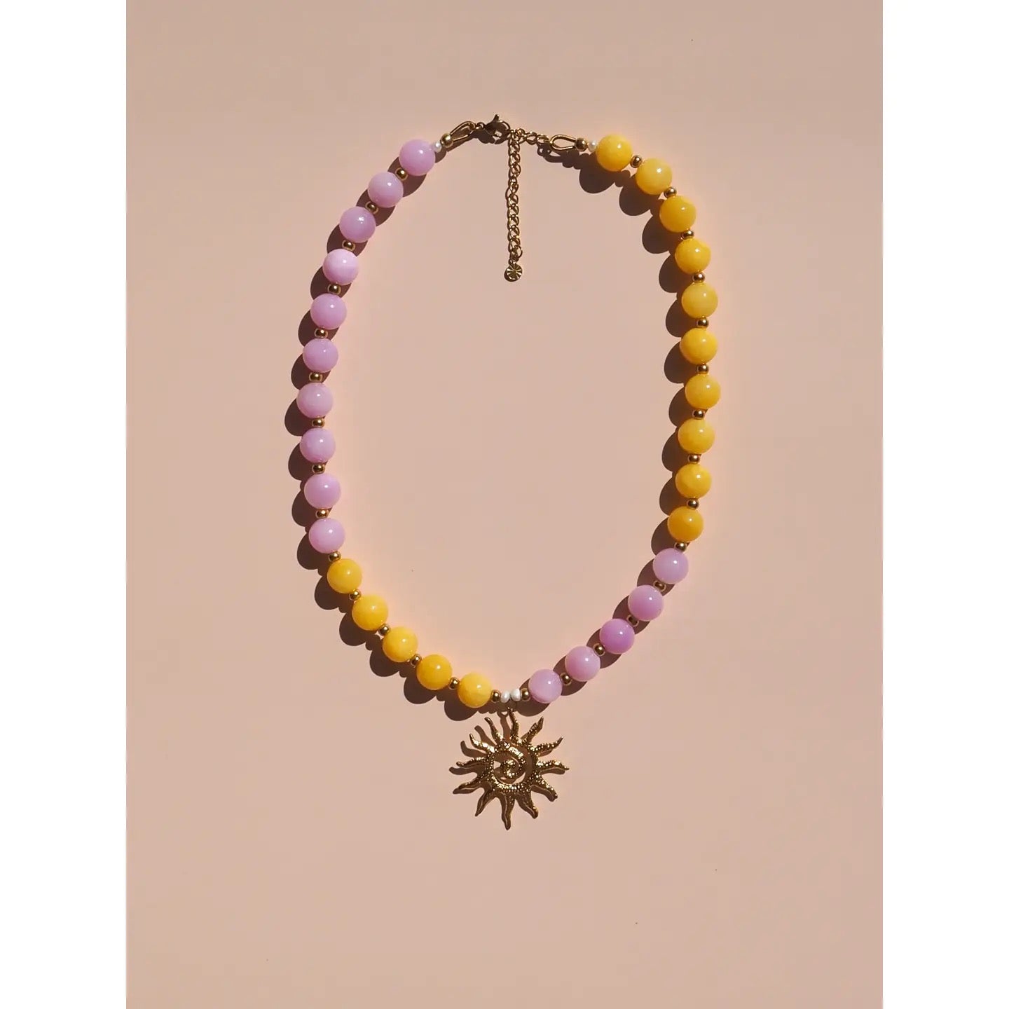 Alesi-Spiral Sun Pink and Yellow Beaded Gemstone Necklace