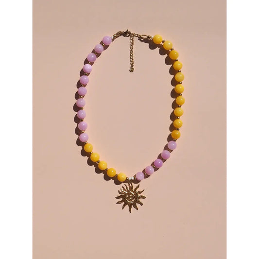 Alesi-Spiral Sun Pink and Yellow Beaded Gemstone Necklace
