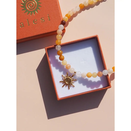 Alesi-Sun Yellow Multi Beaded Gemstone Necklace