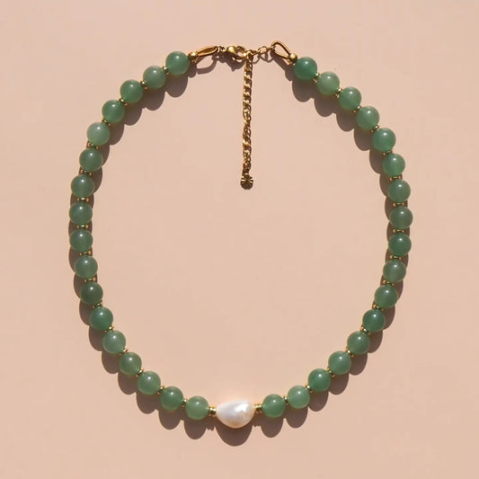 ALESI-Freshwater Pearl with Green Aventurine Necklace